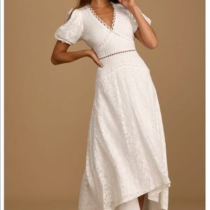 Lulus Always in Mind White Lace Puff Sleeve Dress
